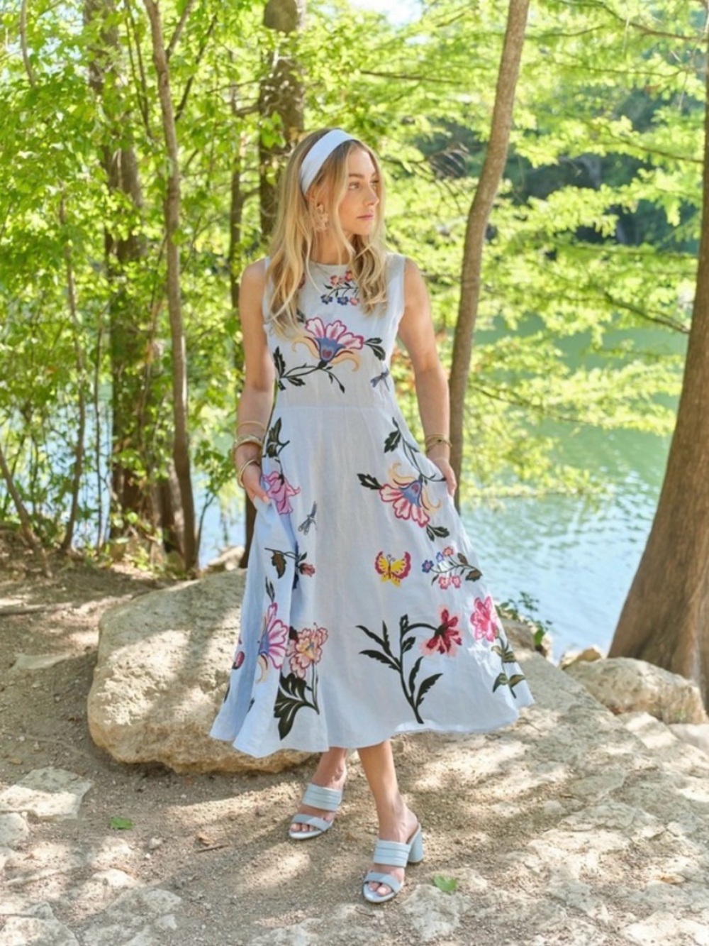 Nwt Fanm Mon Gloriosa baby blue floral luxury embroidered dress formal high end